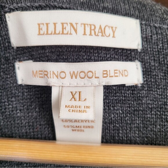 Ellen Tracey Merino Wool Blend Cardigan Size XL Gray - Picture 2 of 10